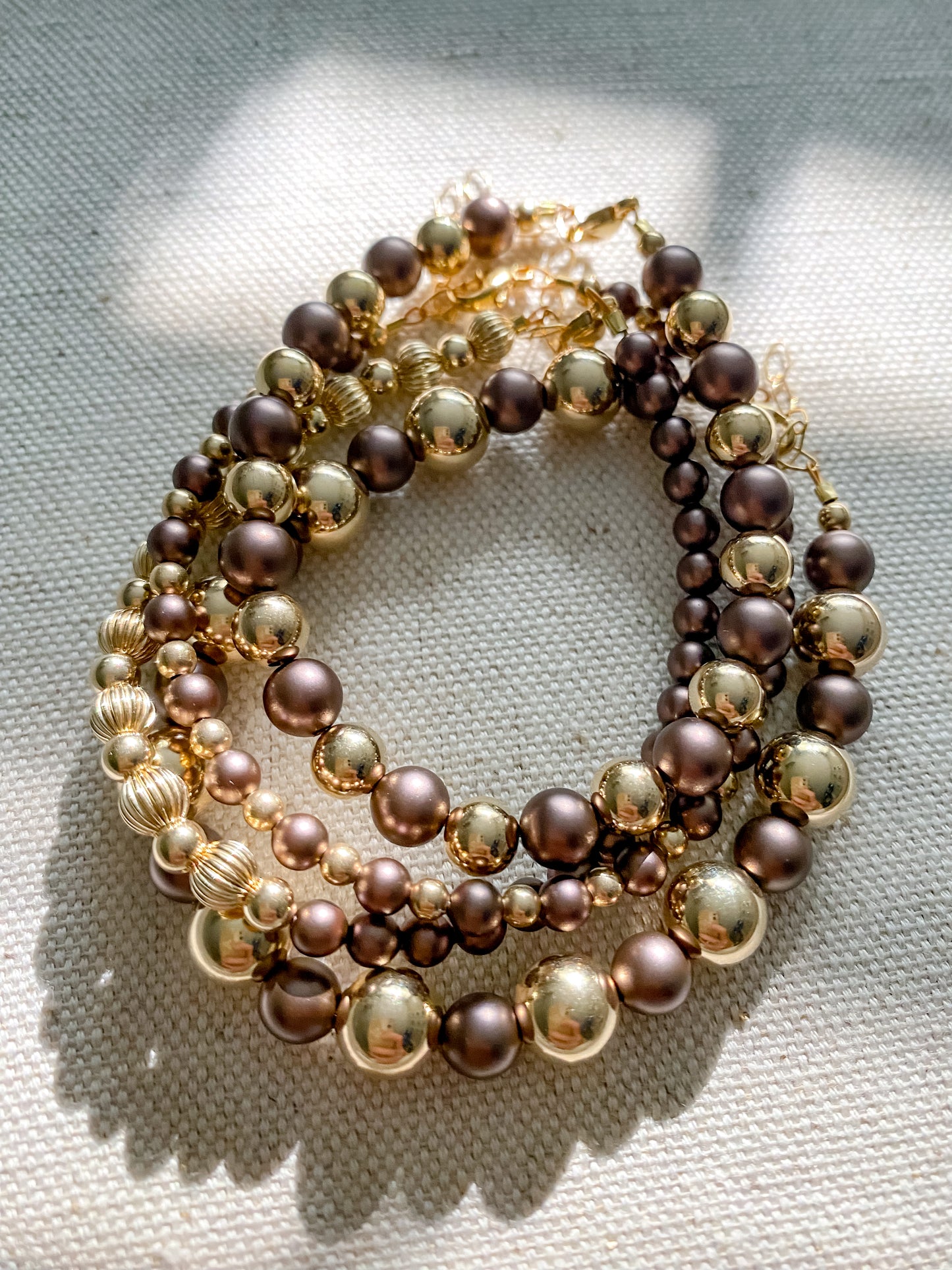 8mm Gold Ball Bead Bracelet with Pearls